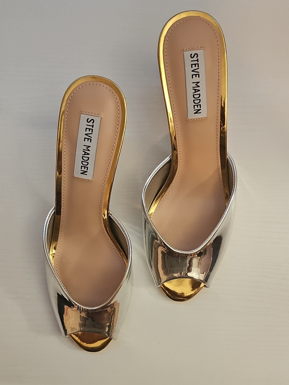Steve Madden "Riveting" Gold and Silver Metallic Slip on Heels Size 8